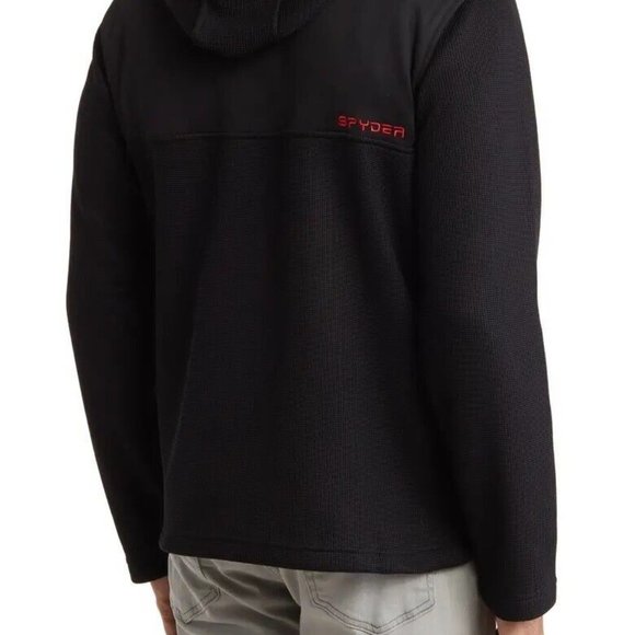 New SPYDER Ray Half Zip Waffle Knit Pullover Hoodie Men's Size Small Black Color - Picture 5 of 9